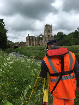 Surveyor surveying church & grounds